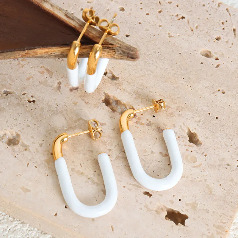 French-Inspired Gold-Plated U-Shaped Earrings with Drip Oil Design