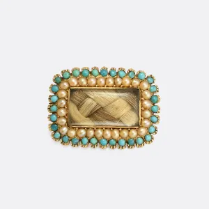 Georgian Turquoise & Pearl Memorial Brooch