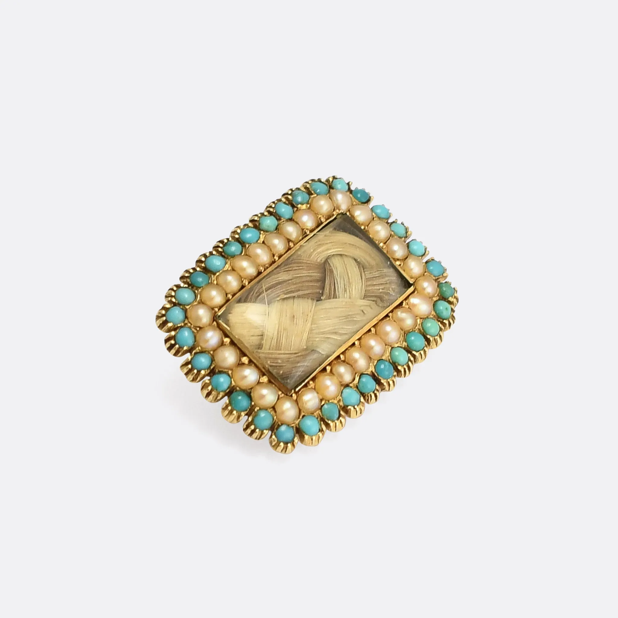 Georgian Turquoise & Pearl Memorial Brooch