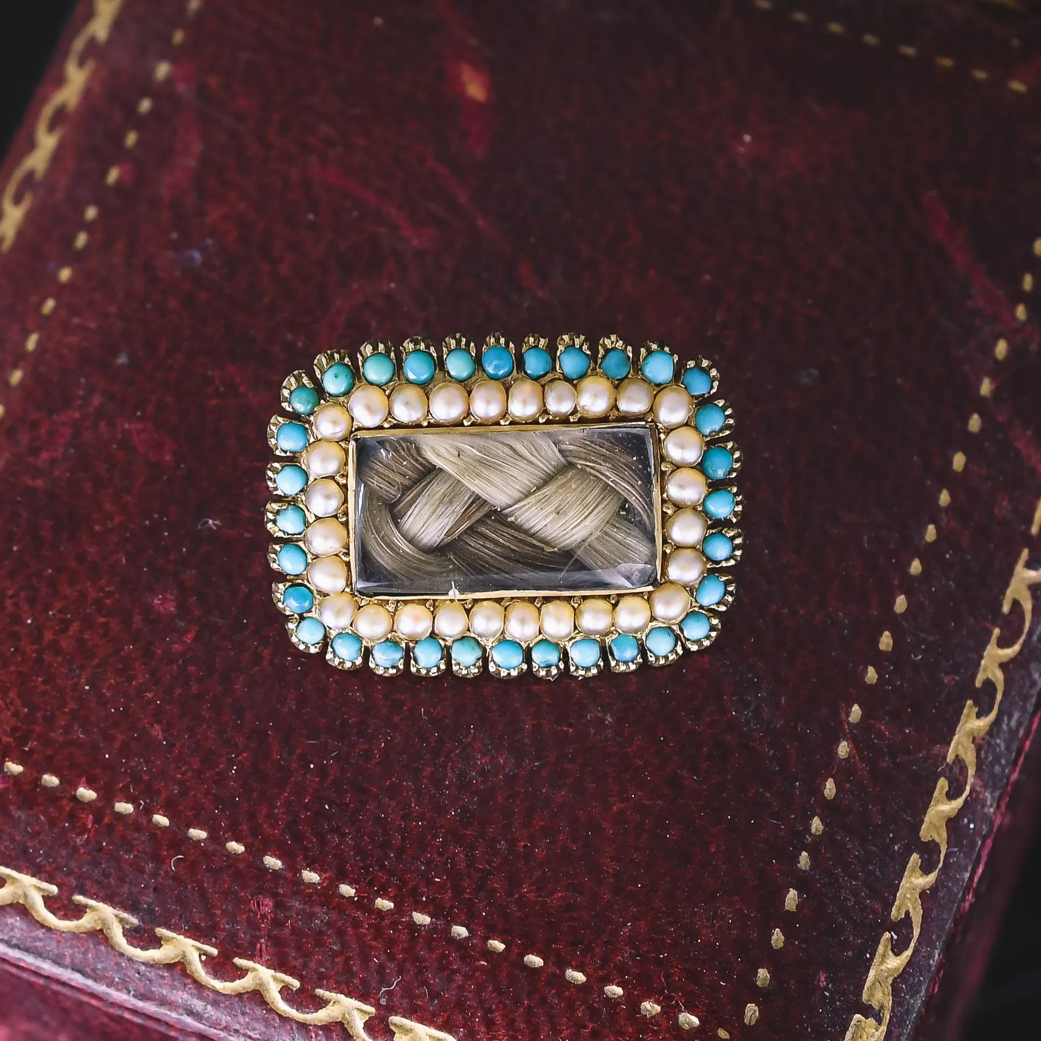 Georgian Turquoise & Pearl Memorial Brooch