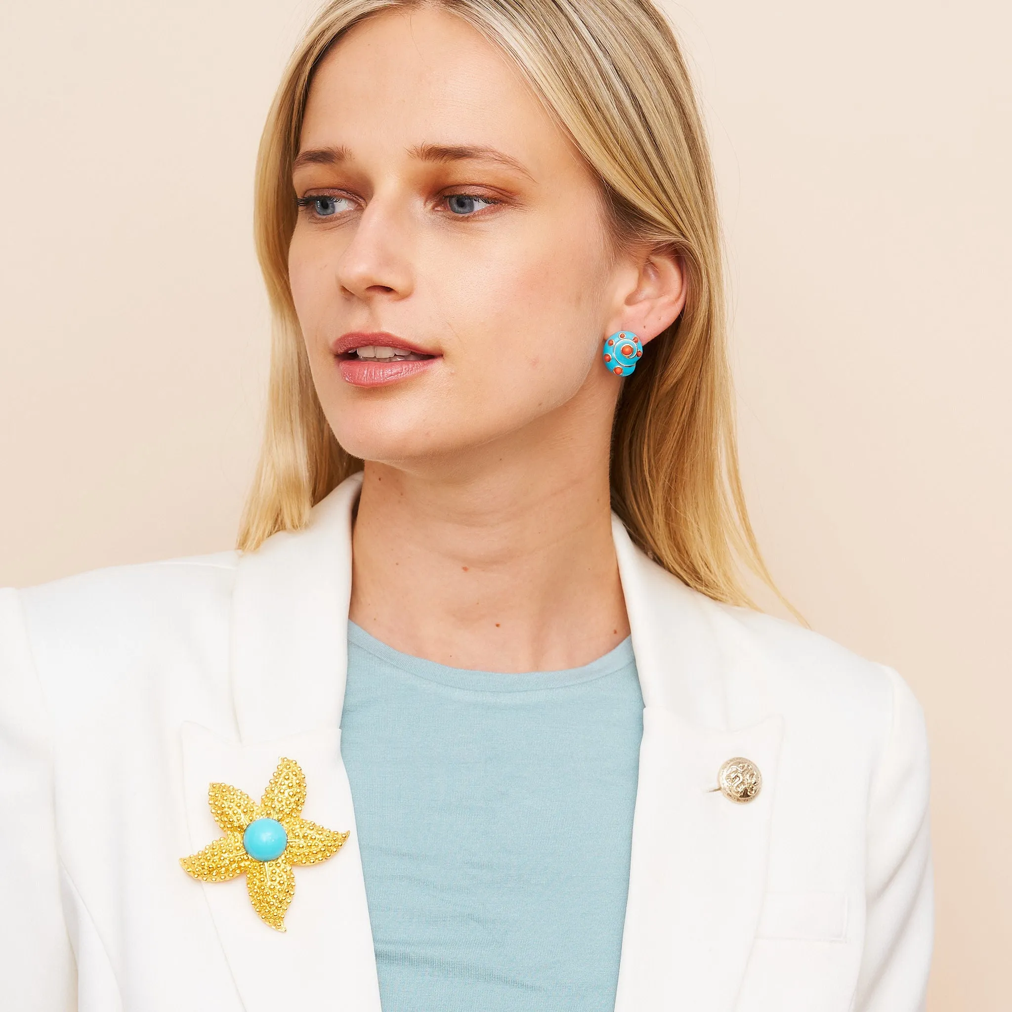 Gold & Turquoise Starfish Pin