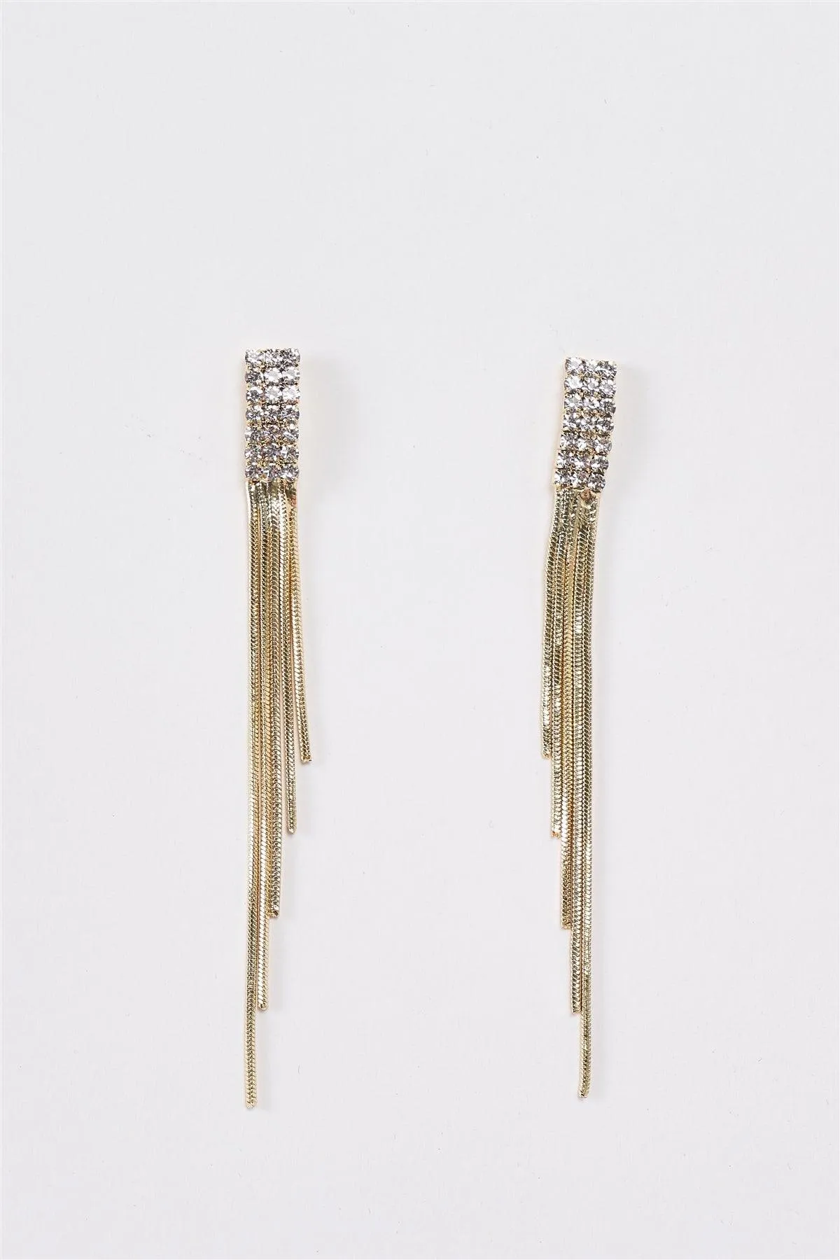 Gold Diamonds Incrustation Snake Chain Tassel Earrings