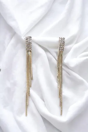 Gold Diamonds Incrustation Snake Chain Tassel Earrings