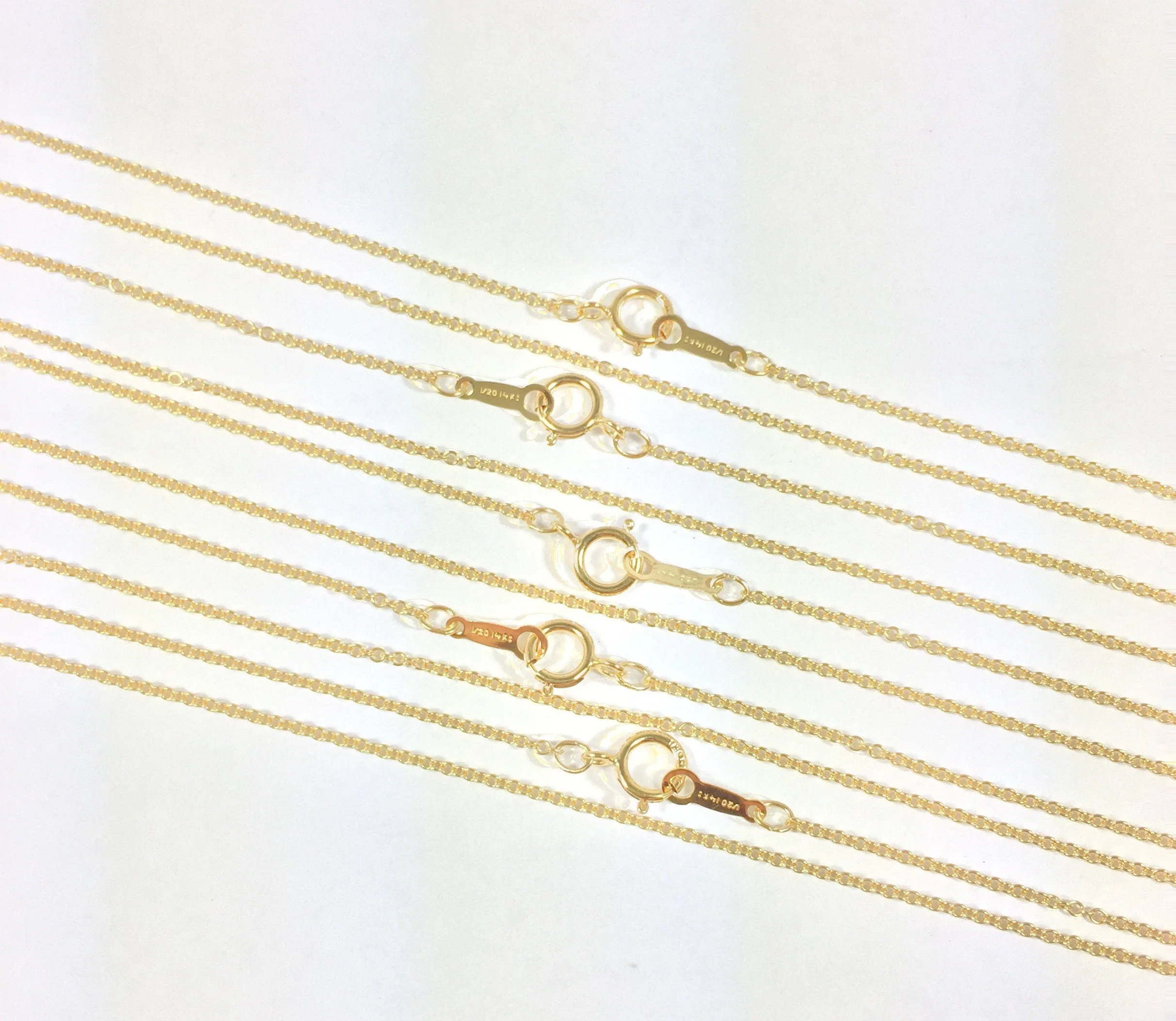 Gold filled 14k, minimalist chain, bridesmaid gift, Yellow gold, 1.1 mm fine cable, 18 inches, spring clasp, sturdy construction, 5 pack