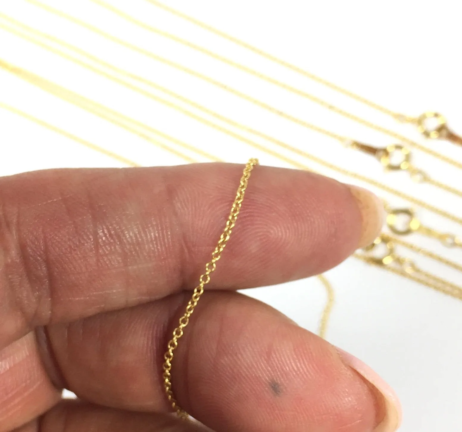 Gold filled 14k, minimalist chain, bridesmaid gift, Yellow gold, 1.1 mm fine cable, 18 inches, spring clasp, sturdy construction, 5 pack