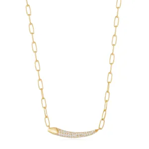 Gold Pave Bar Chain Necklace