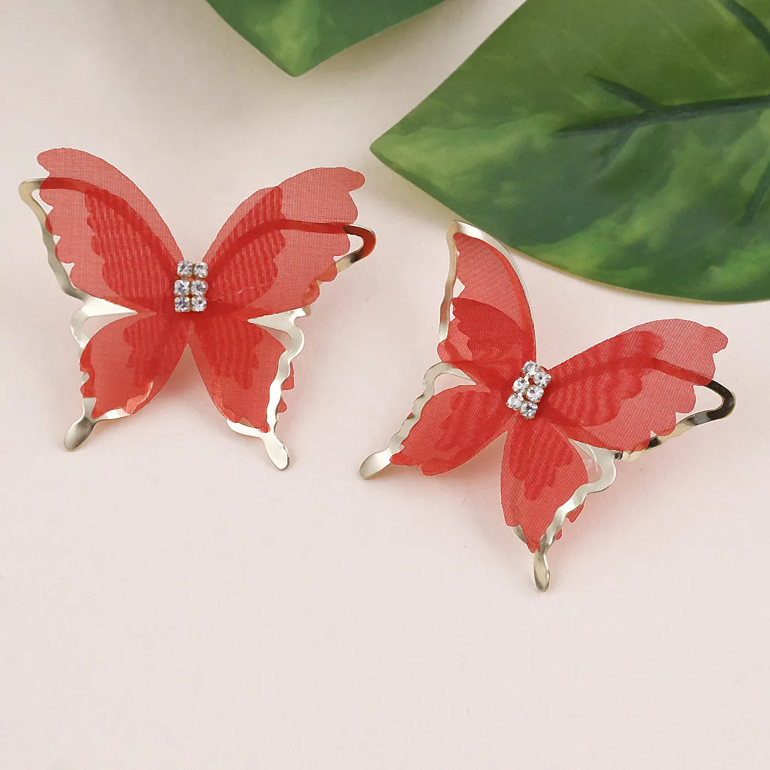 Gold Plated Red Butterfly Earrings