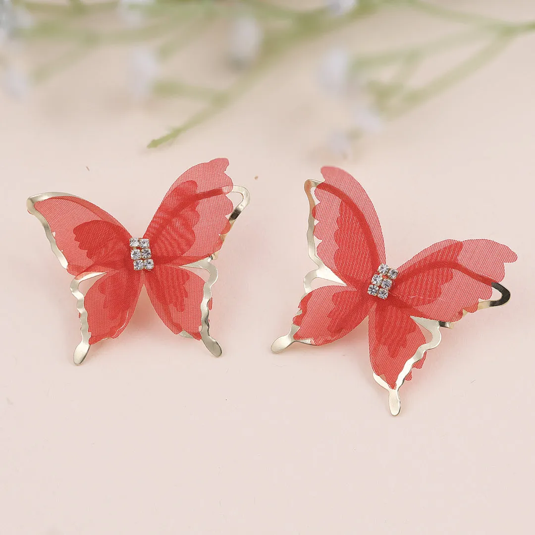 Gold Plated Red Butterfly Earrings