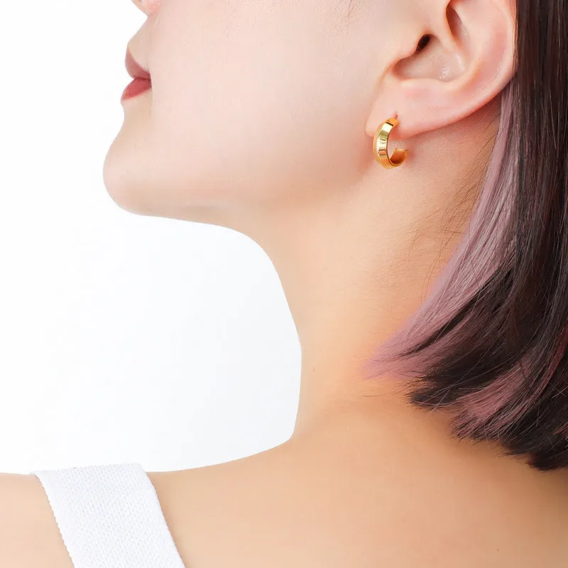 Golden C-Shaped Titanium Steel Earrings in European Style