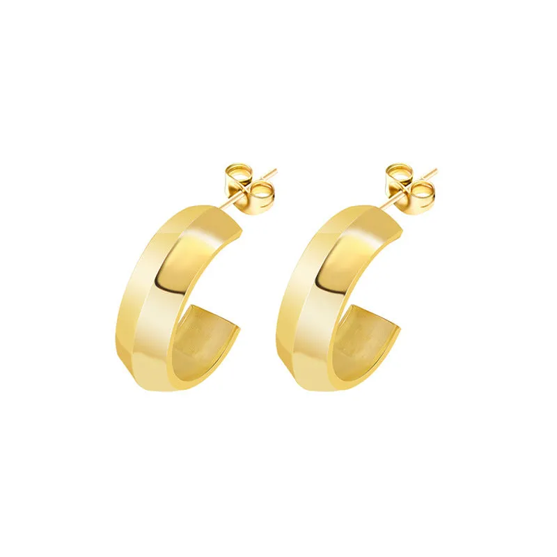 Golden C-Shaped Titanium Steel Earrings in European Style