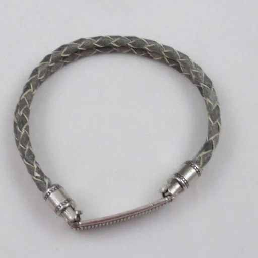 Grey Braided Leather Bracelet Man's