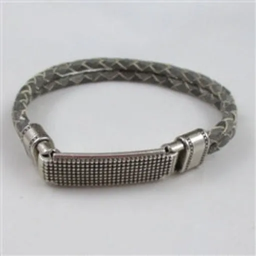 Grey Braided Leather Bracelet Man's