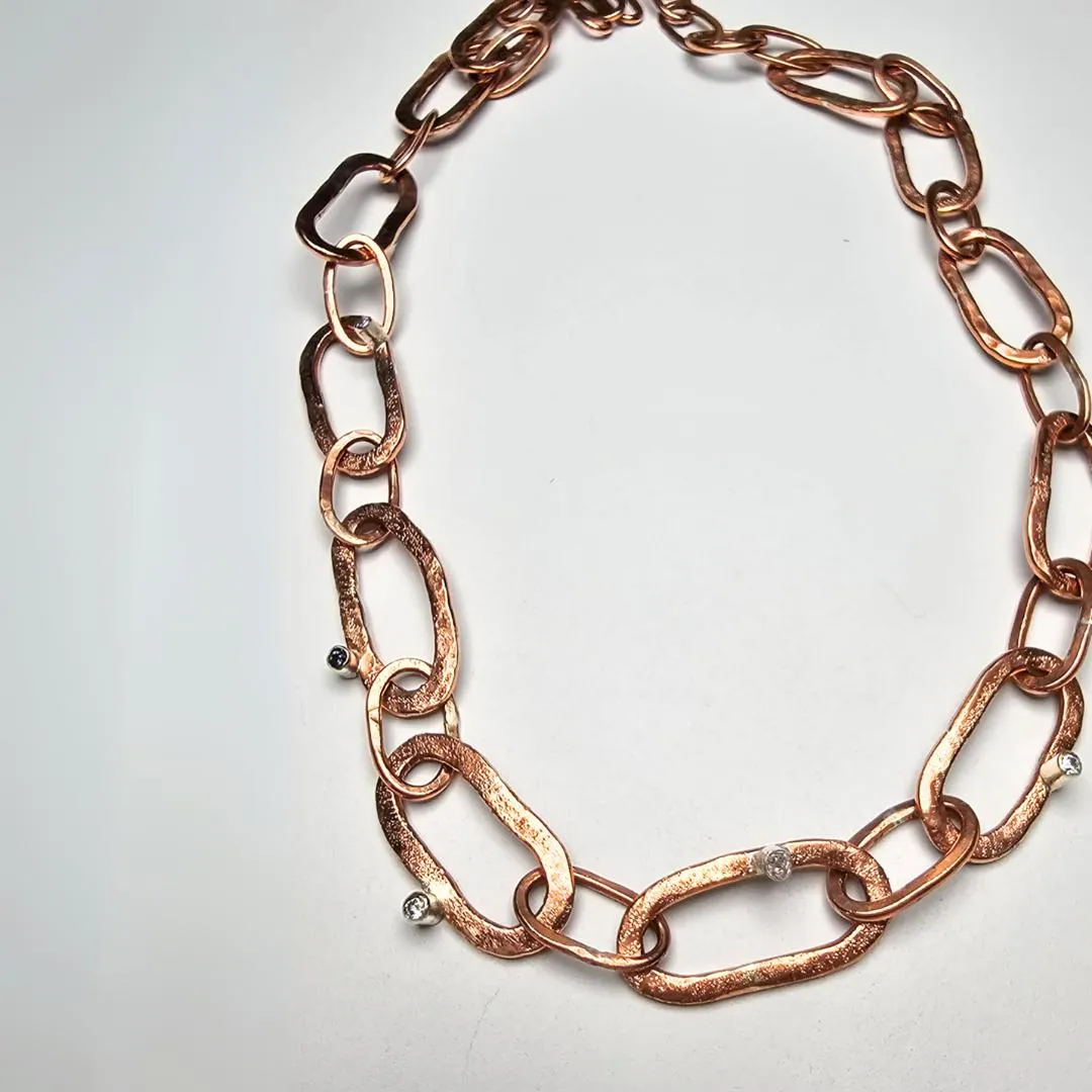 Hammered Copper Chain Necklace – Handmade with Set Stones for a Rustic Statement