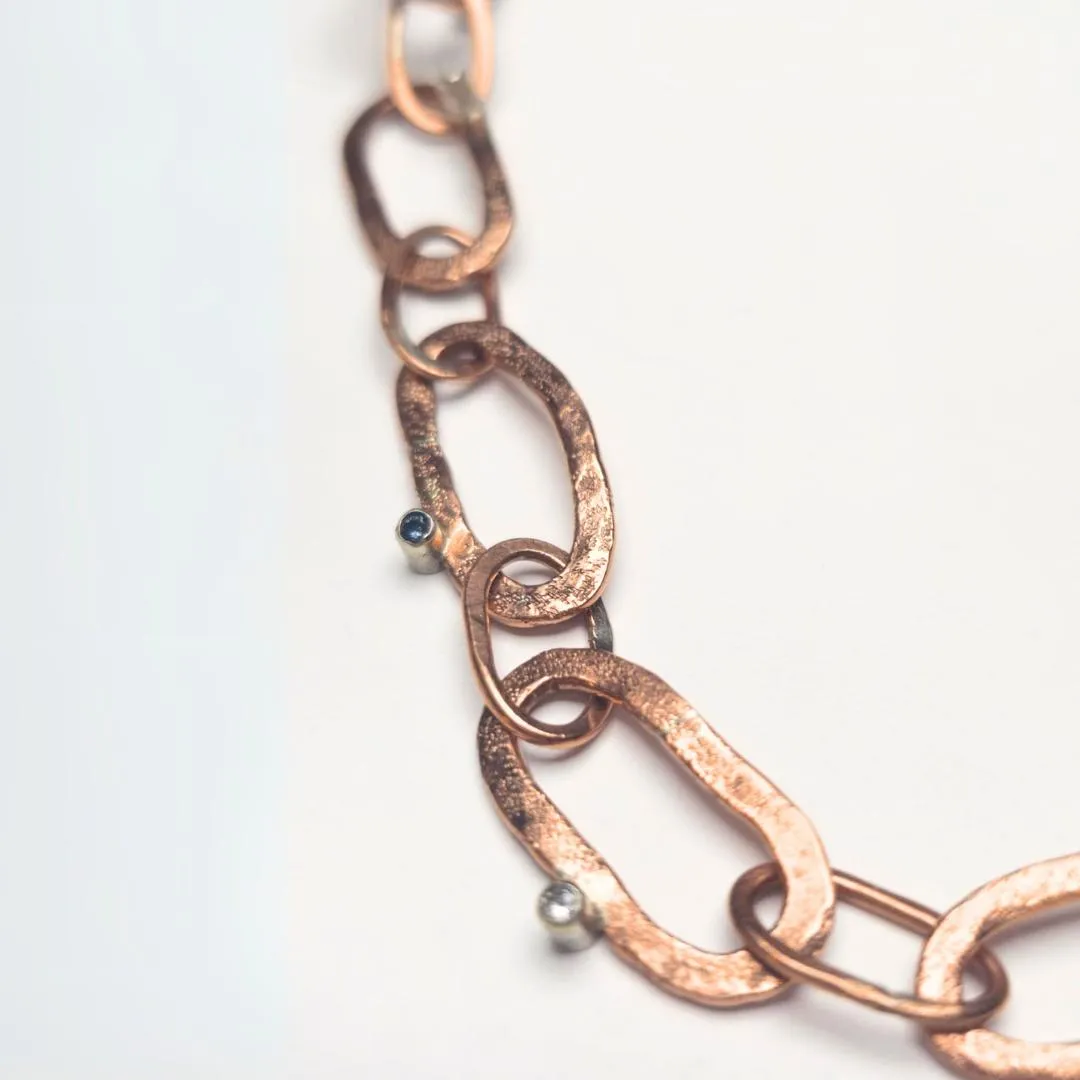 Hammered Copper Chain Necklace – Handmade with Set Stones for a Rustic Statement