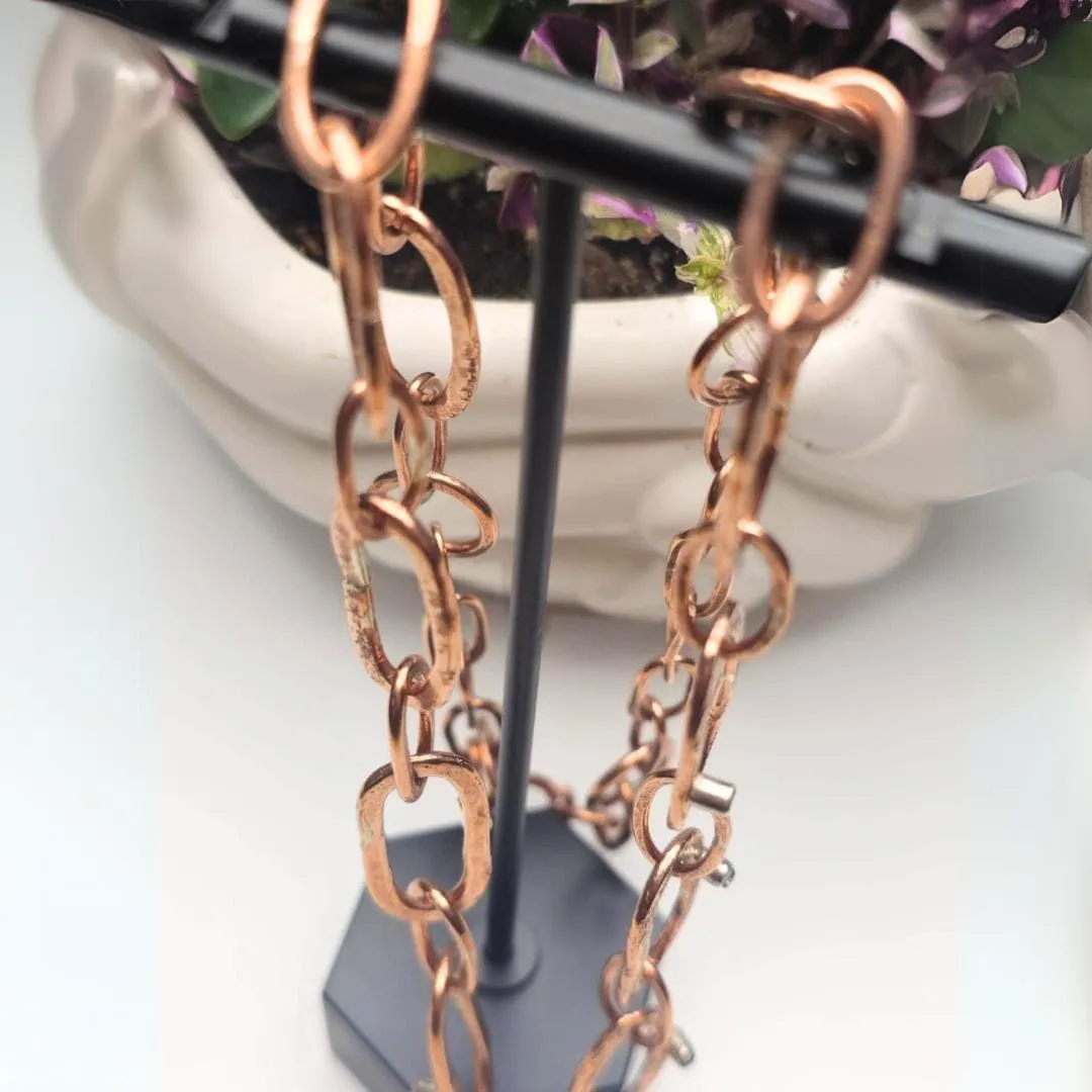 Hammered Copper Chain Necklace – Handmade with Set Stones for a Rustic Statement