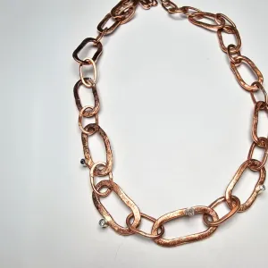 Hammered Copper Chain Necklace – Handmade with Set Stones for a Rustic Statement