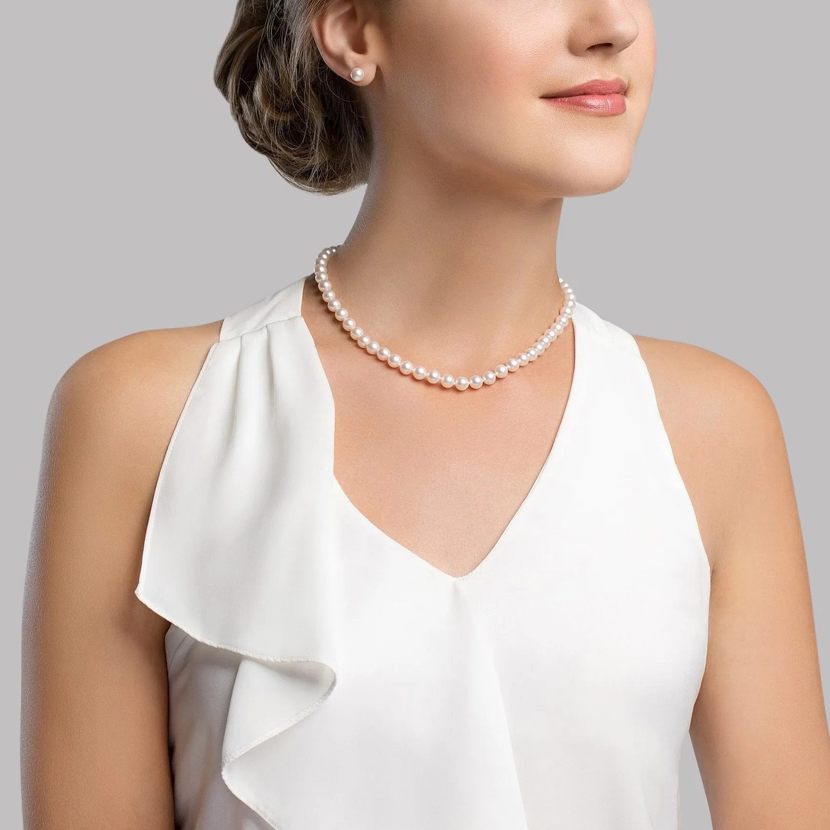 Hanadama Japanese White Akoya Graduated Pearl Necklace, 6.0-9.0mm