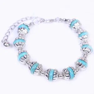 Hot Fashion Vintage Bracelets Turquoise Beads DIY Jewelry Bracelet Plated Silver