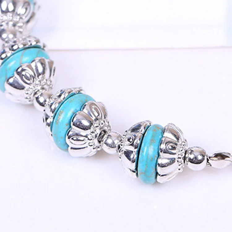 Hot Fashion Vintage Bracelets Turquoise Beads DIY Jewelry Bracelet Plated Silver