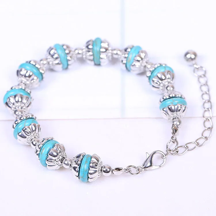 Hot Fashion Vintage Bracelets Turquoise Beads DIY Jewelry Bracelet Plated Silver