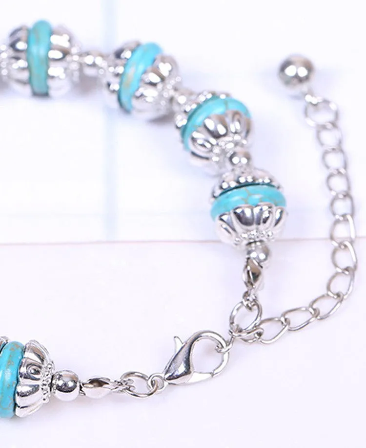 Hot Fashion Vintage Bracelets Turquoise Beads DIY Jewelry Bracelet Plated Silver