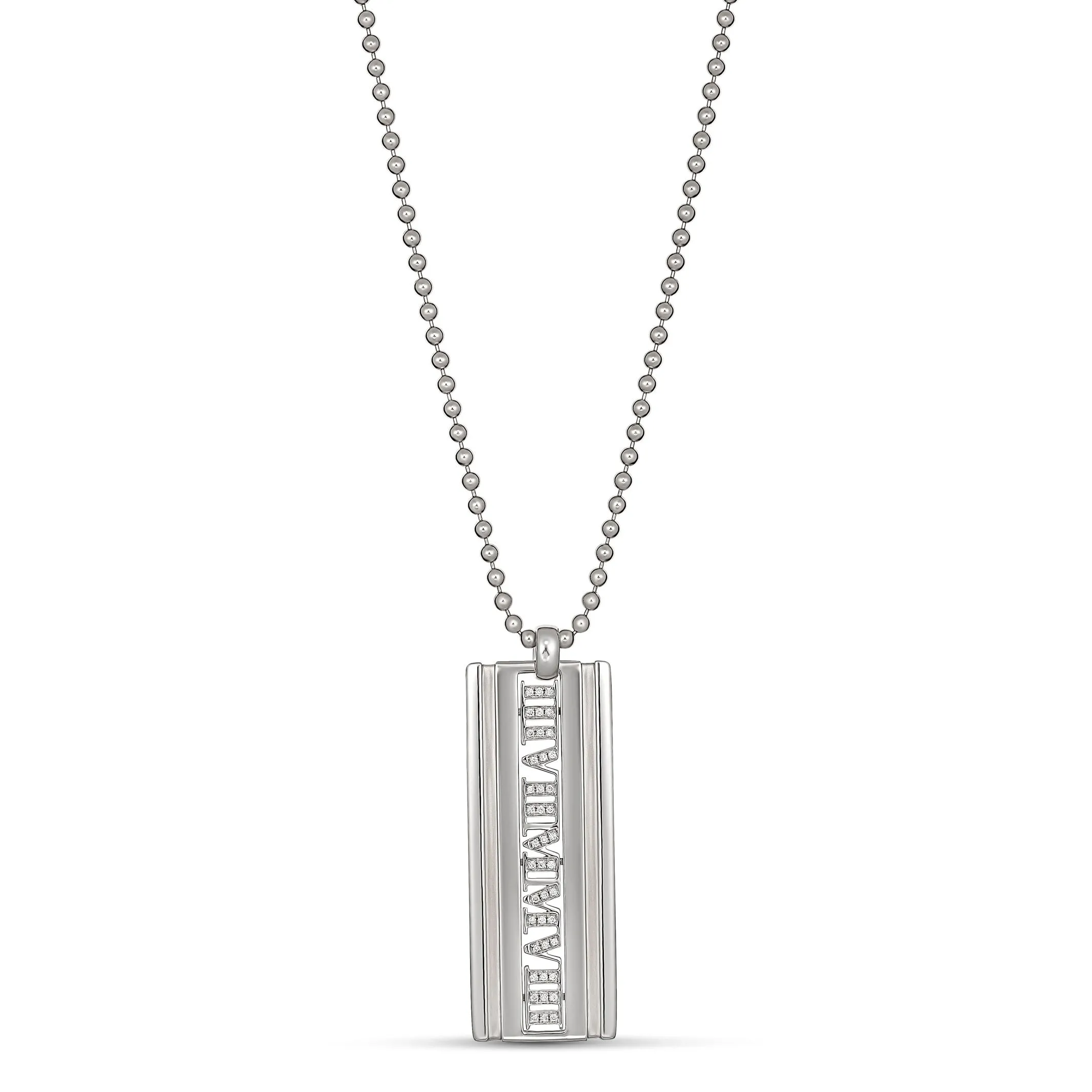 Leon Collection Diamond Roman Numeral Dog Tag | White Gold