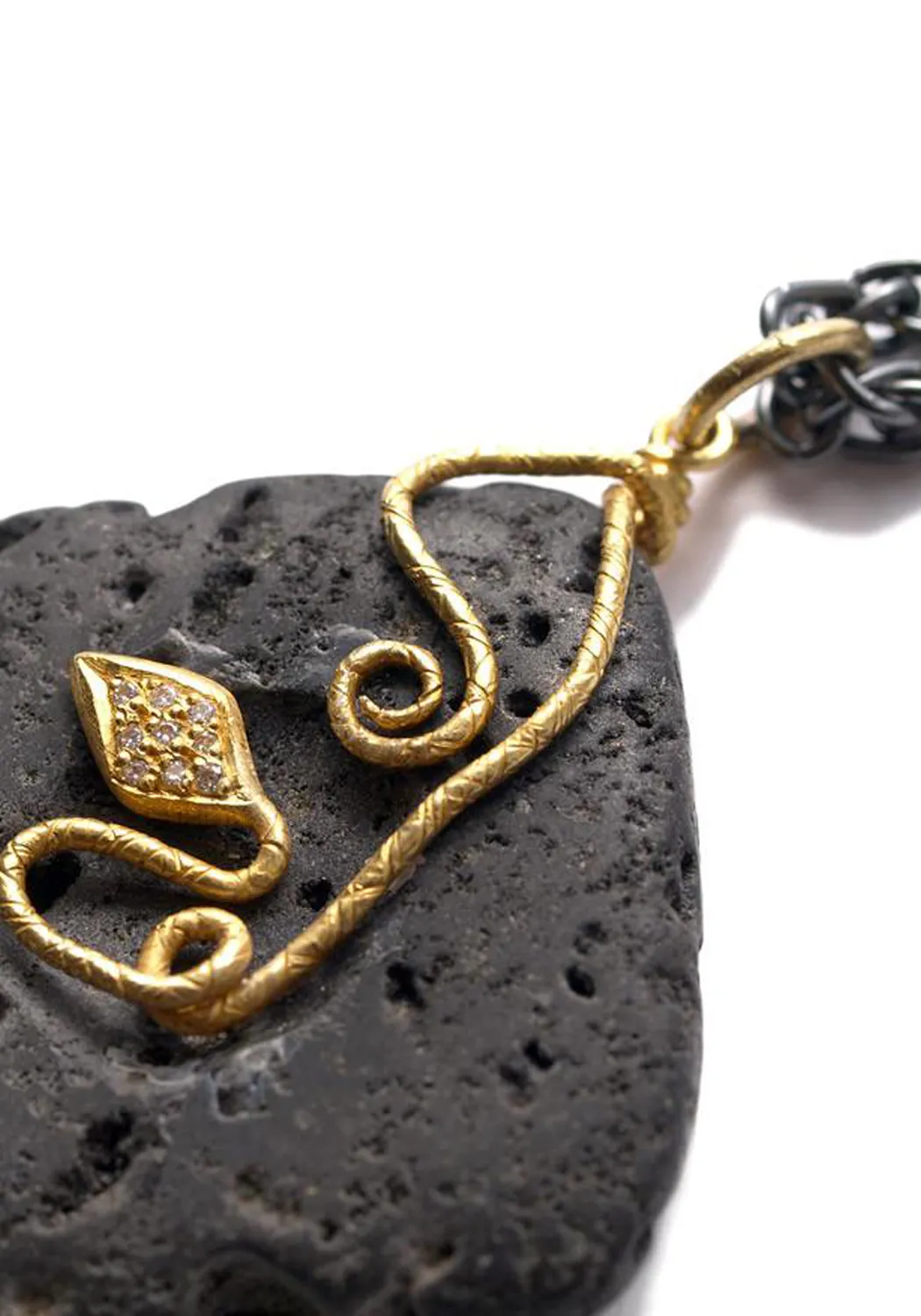 Lika Behar 24K Yellow Gold Lava Stone Diamond Snake Pendant