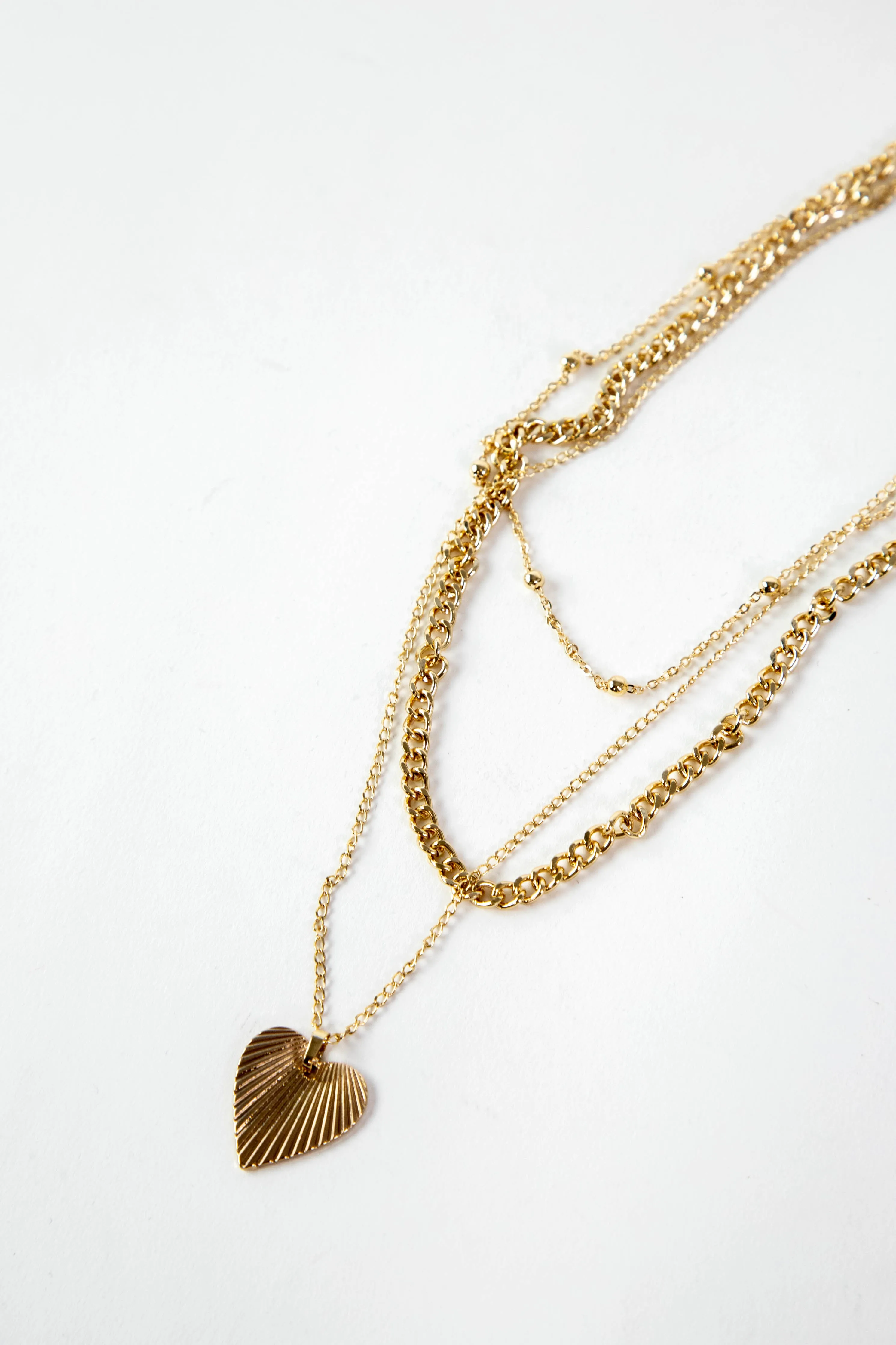 Lora Ridged Heart Pendant Necklace, Gold