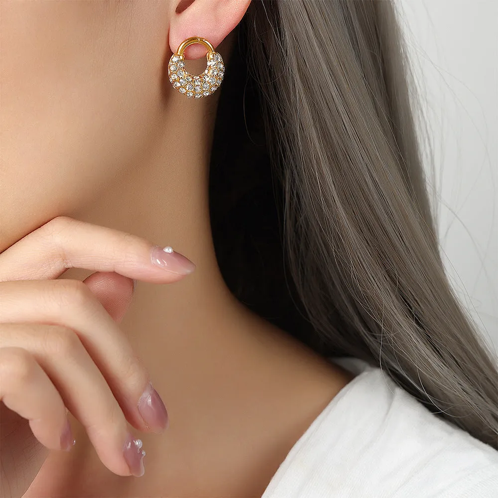 Luxurious 18K Gold Plated U-Shaped Zircon Earrings for Women