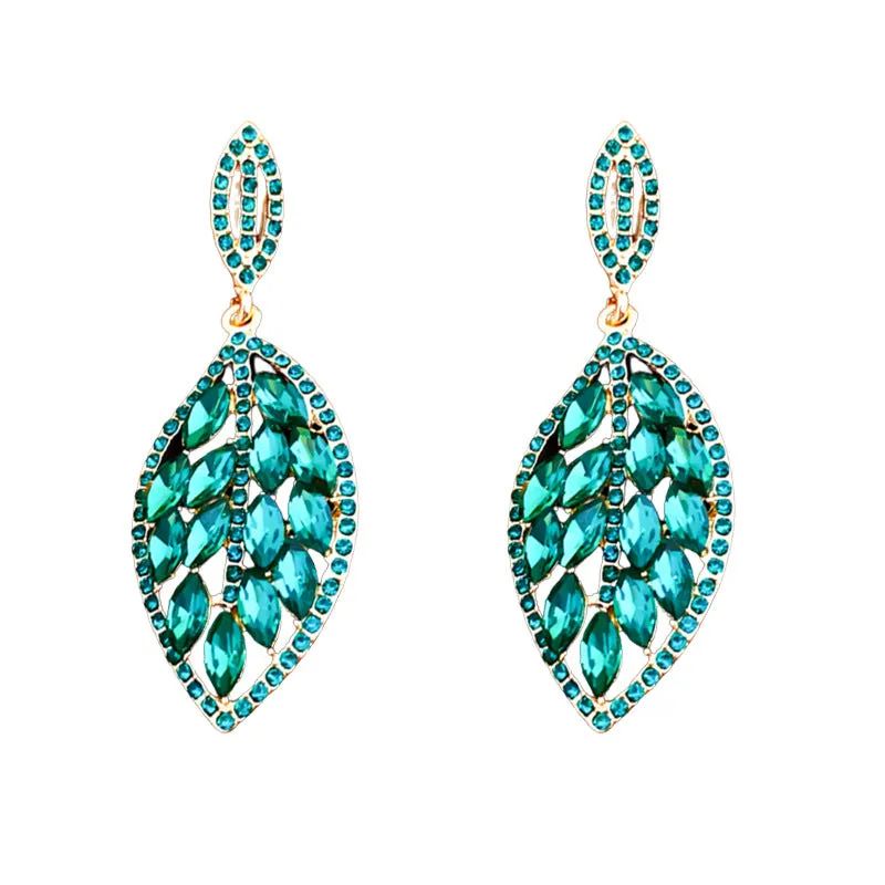 Luxurious Leaf Geometric Leaf Alloy Diamond Inlay Earrings