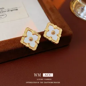 Luxurious Quadrilateral Rhombus Geometric Flower Copper Electroplating Earrings