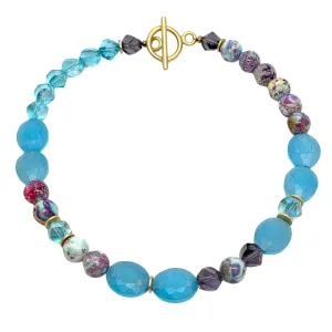 Matte Aqua Crystal And Multi Aqua Terra Jasper Beaded Necklace