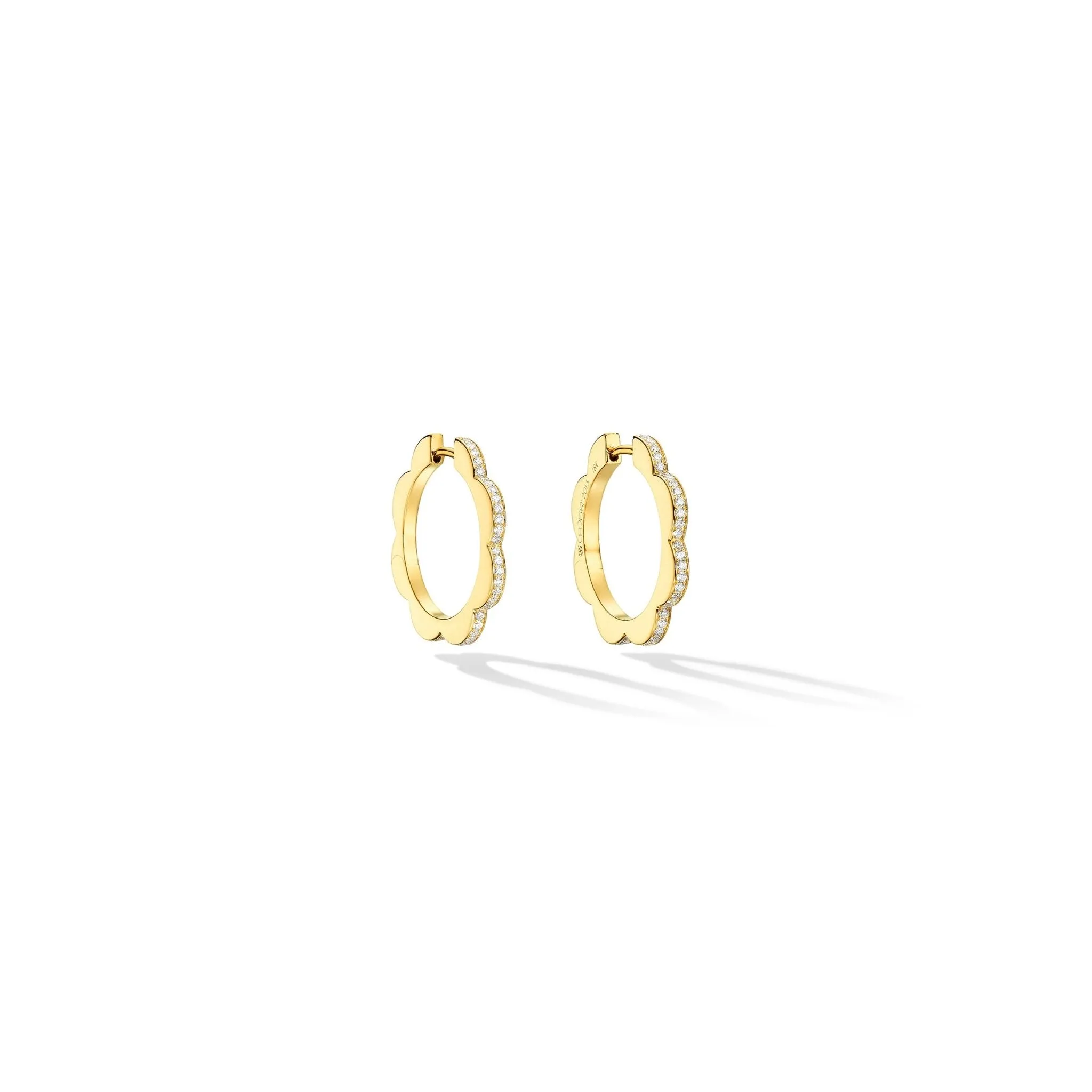 Medium Yellow Gold Triplet Hoop Earrings with White Diamonds