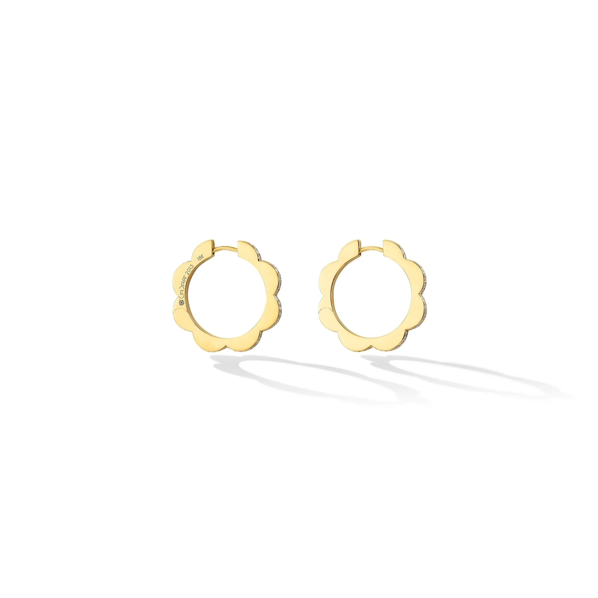 Medium Yellow Gold Triplet Hoop Earrings with White Diamonds