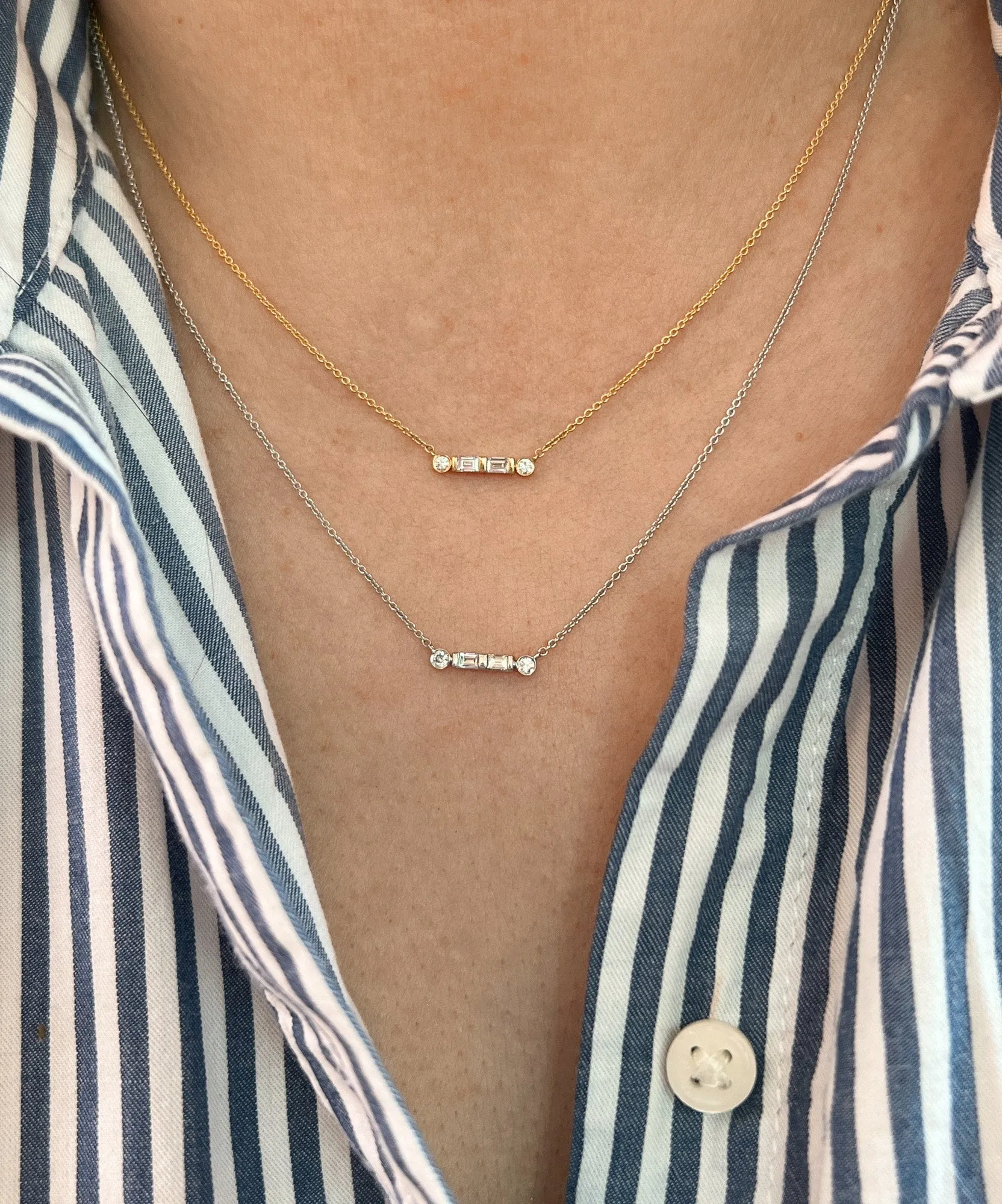 Mini Baguette Diamond Bar Necklace