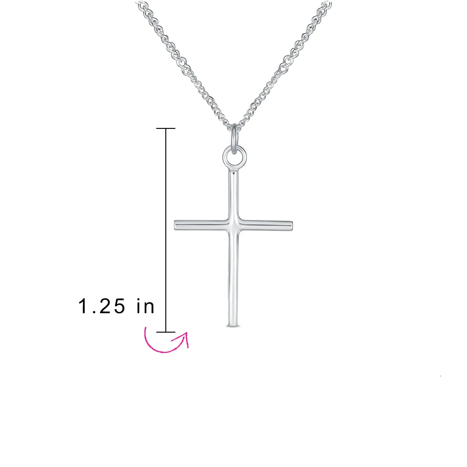 Minimalist Large Tube Cross Pendant Necklace for Teens in Polished Sterling Silver