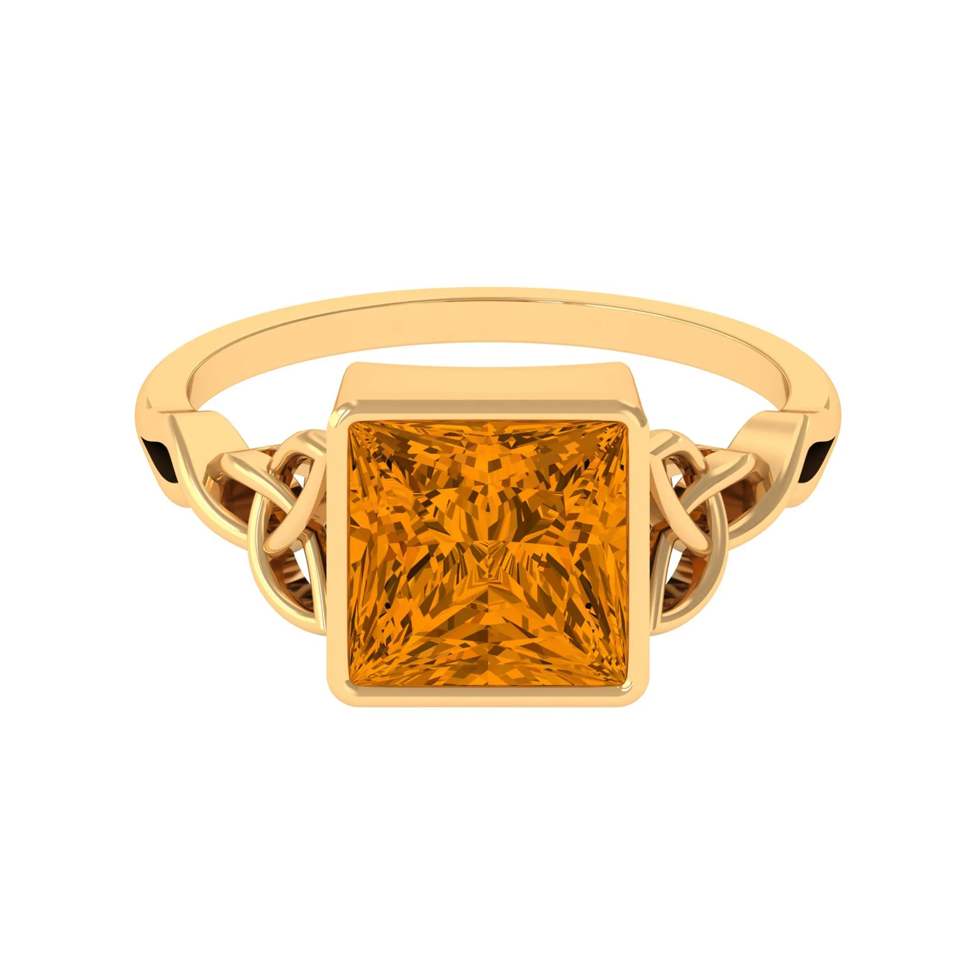 Natural Princess Cut Citrine Solitaire Celtic Ring in Bezel Setting