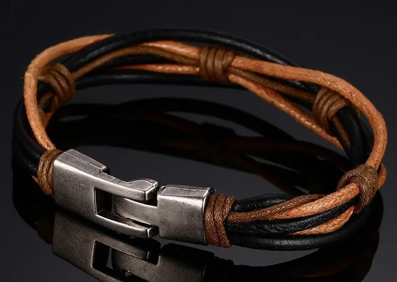 New Hot fashion jewelry men's bracelets genuine leather Stainless steel Black Bracelet man Vintage Bracelets & Bangles