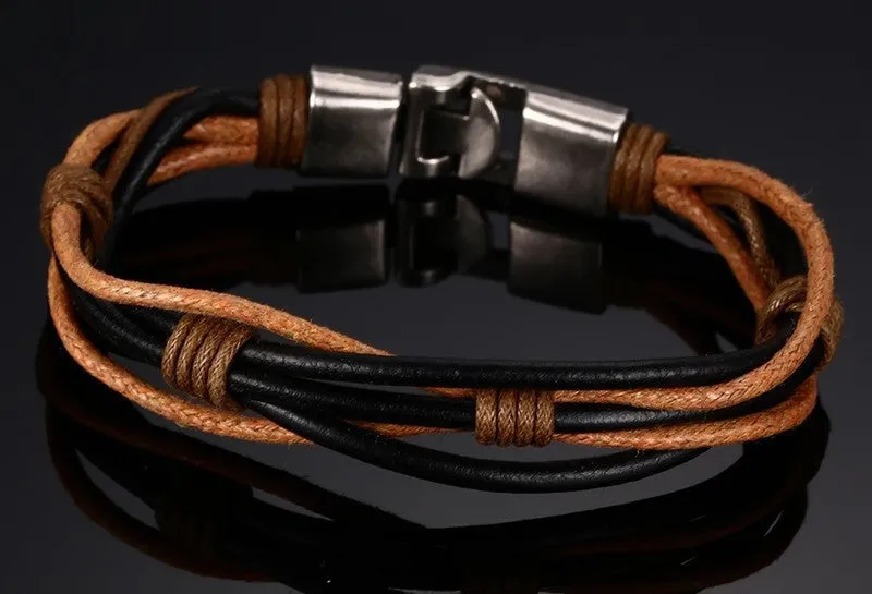 New Hot fashion jewelry men's bracelets genuine leather Stainless steel Black Bracelet man Vintage Bracelets & Bangles