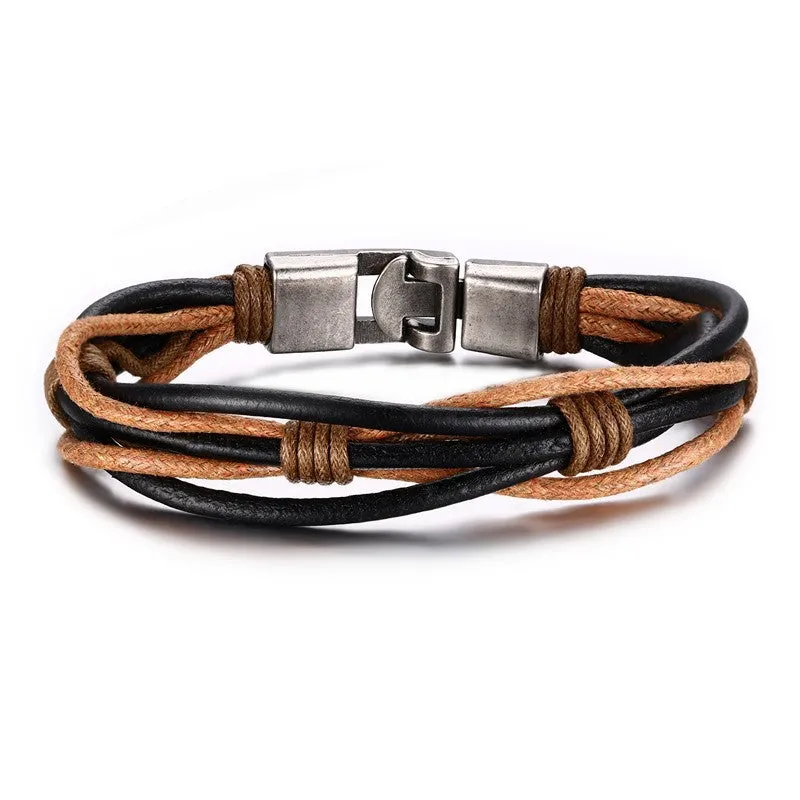 New Hot fashion jewelry men's bracelets genuine leather Stainless steel Black Bracelet man Vintage Bracelets & Bangles