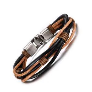 New Hot fashion jewelry men's bracelets genuine leather Stainless steel Black Bracelet man Vintage Bracelets & Bangles