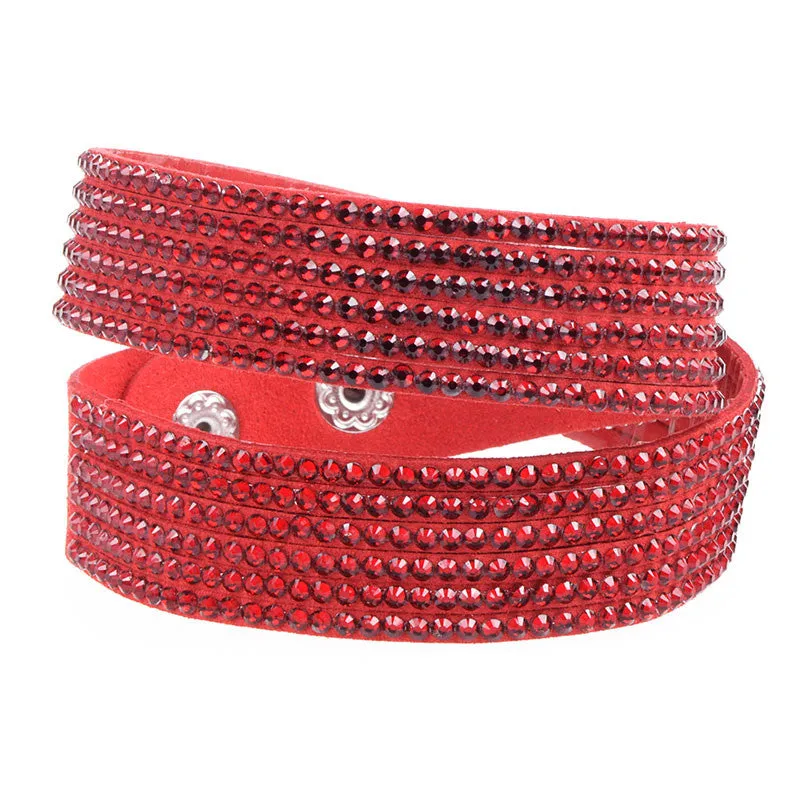 New Multilayer Leather Bracelet Women with Crystal Slake Bracelet Clasp Charm Bracelets