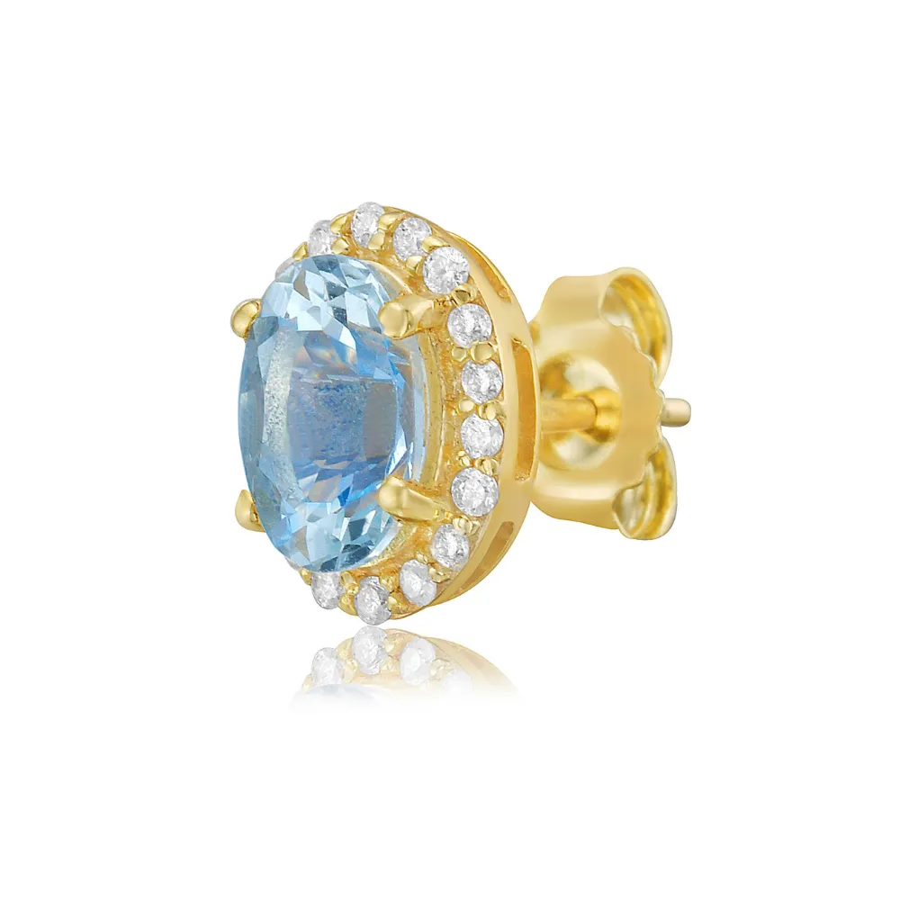 Oval Cut Aquamarine with Diamond Halo Earrings (1.80 ct.) in 14K Gold