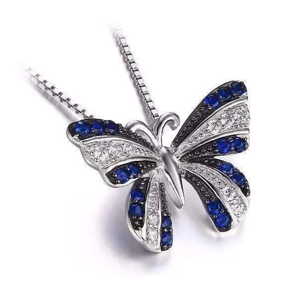 Papillon Blue Spinel Butterfly IOBI Precious Gems Pendant Necklace