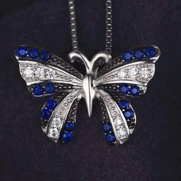 Papillon Blue Spinel Butterfly IOBI Precious Gems Pendant Necklace