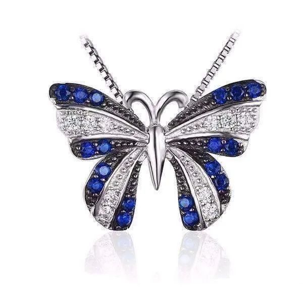 Papillon Blue Spinel Butterfly IOBI Precious Gems Pendant Necklace