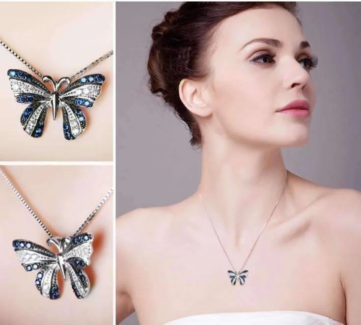 Papillon Blue Spinel Butterfly IOBI Precious Gems Pendant Necklace