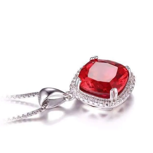 Passion Rubellite Cushion Cut 6.8CTW IOBI Precious Gems Halo Pendant Necklace