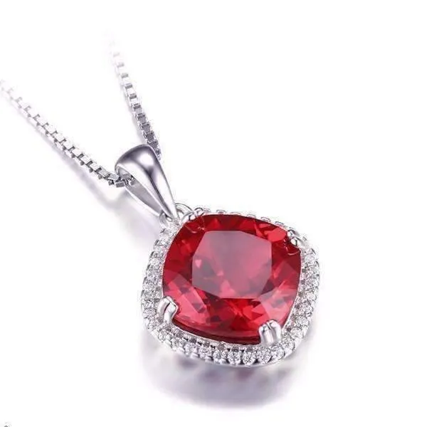 Passion Rubellite Cushion Cut 6.8CTW IOBI Precious Gems Halo Pendant Necklace