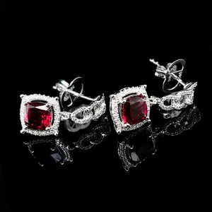 PREORDER | Chain Red Ruby Gemstones Diamond Dangling Earrings 14kt